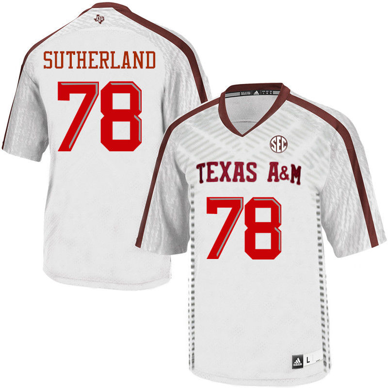 Men #78 Keaton Sutherland Texas A&M Aggies College Football Jerseys-White - Click Image to Close